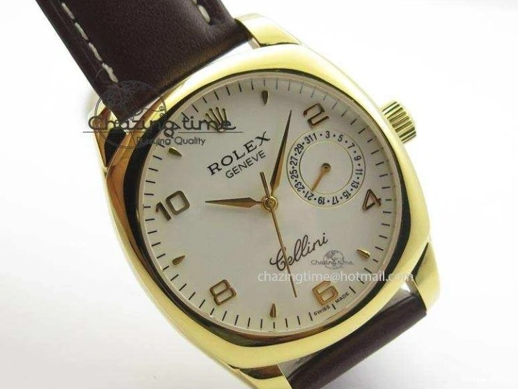 0406 Cellini Date YG White Numeral Dial On Brown Leather Strap A Affordable 3883